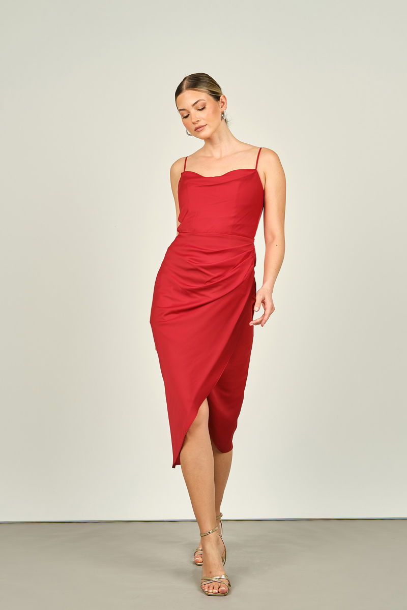 Doridorca Kadın Degaje Yaka Abiye Elbise 5923060 Kırmızı - Doridorca