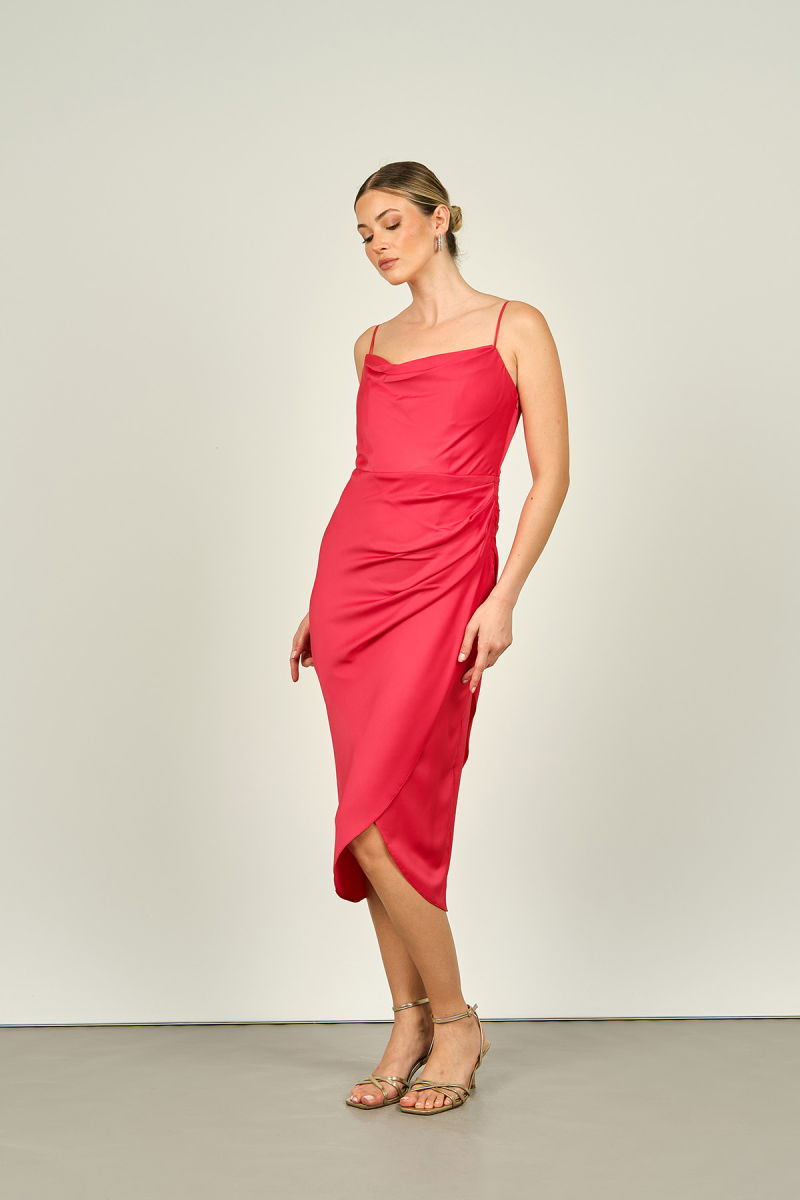 Doridorca Kadın Degaje Yaka Abiye Elbise 5923060 Nar - Doridorca