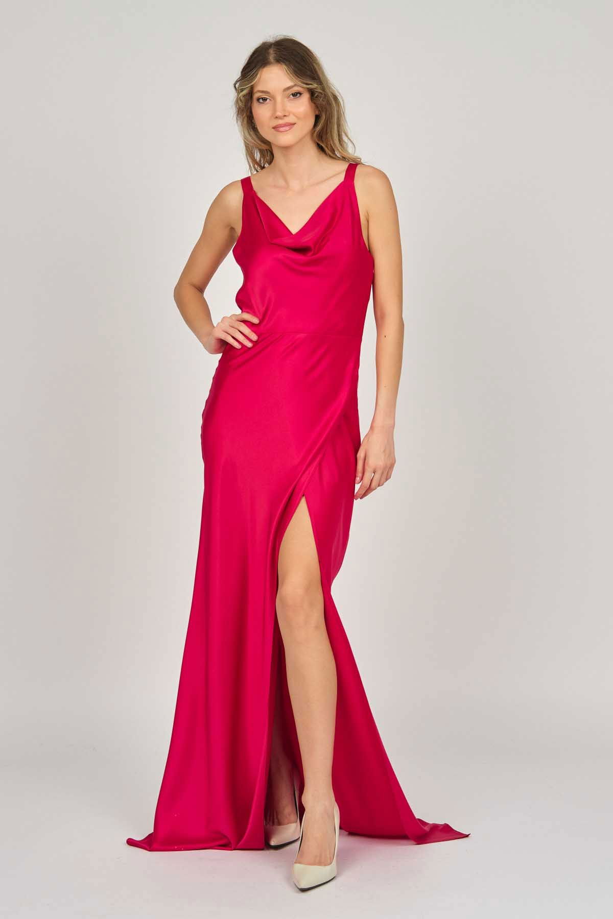 Doridorca Kadın Degaje Yaka Abiye Elbise 5924035 Kırmızı - 3