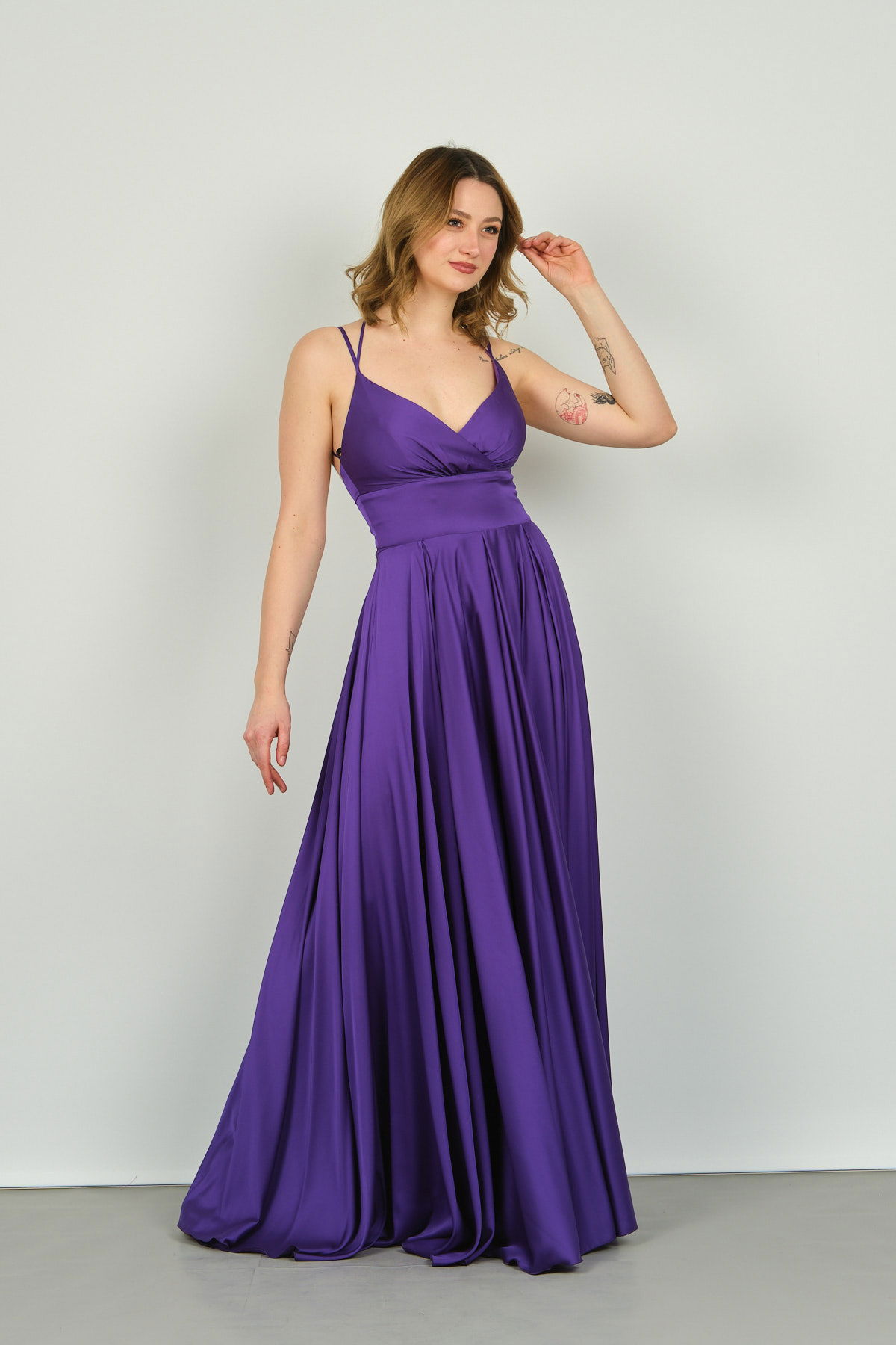 Doridorca Kadın Derin Yırtmaçlı Saten Abiye Elbise 5924047 Mor - 1