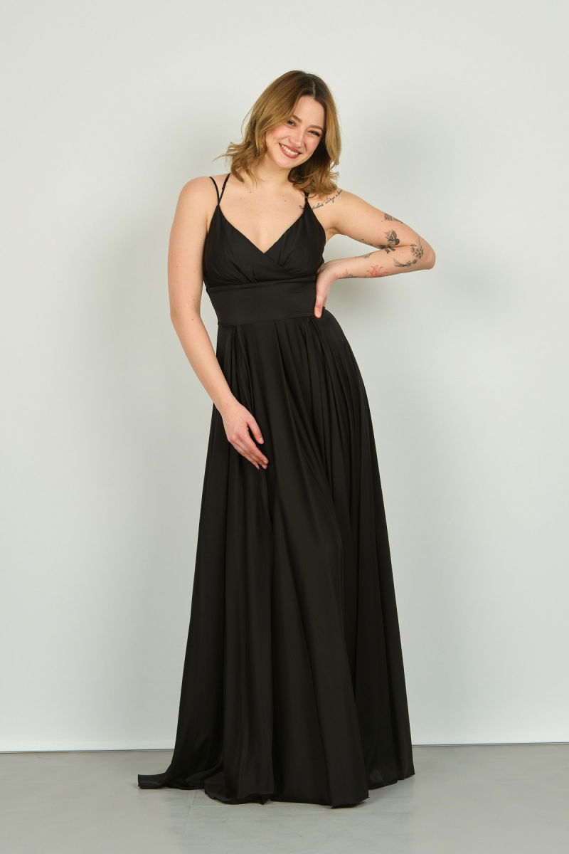 Doridorca Kadın Derin Yırtmaçlı Saten Abiye Elbise 5924047 Siyah - Doridorca