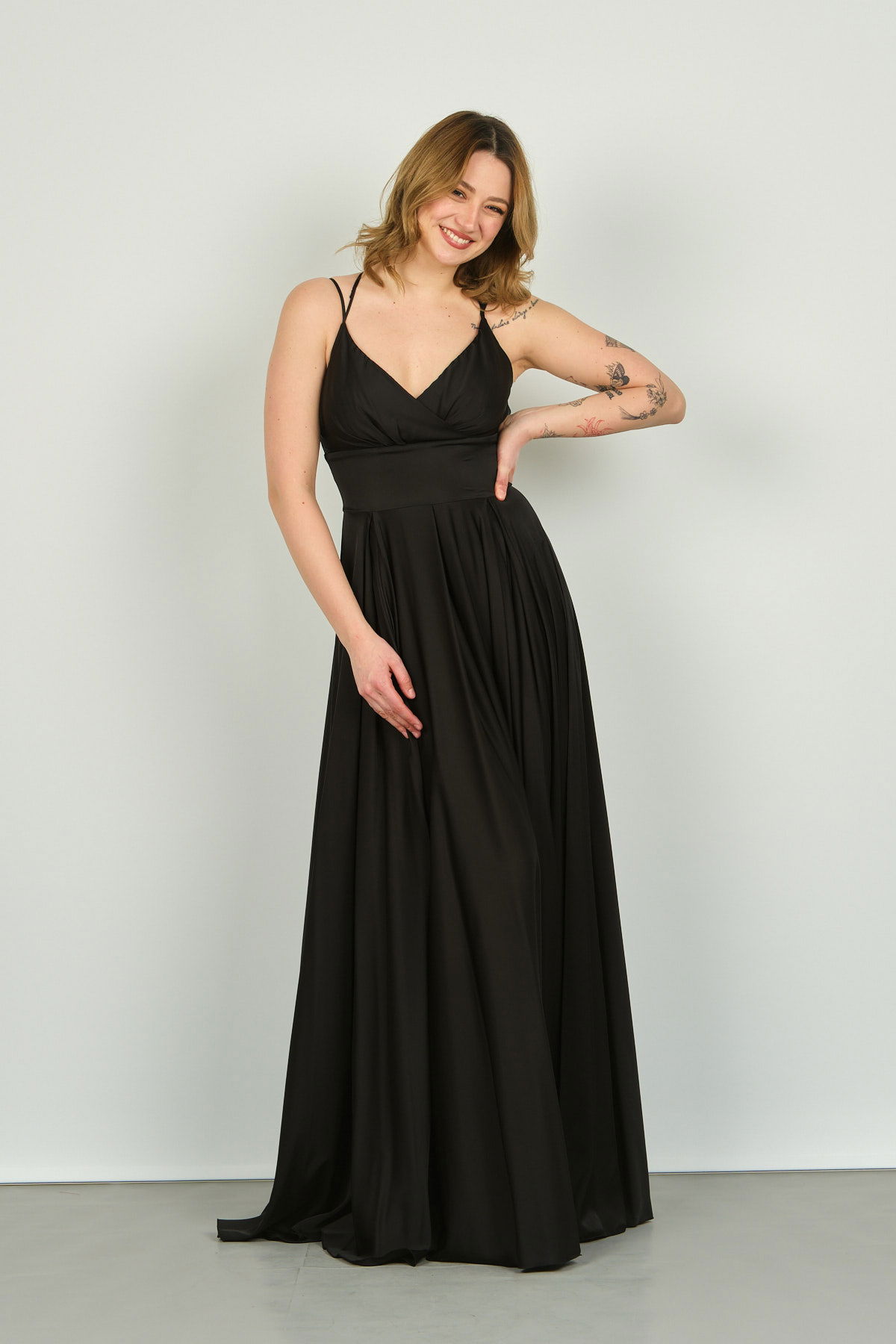 Doridorca Kadın Derin Yırtmaçlı Saten Abiye Elbise 5924047 Siyah - 1