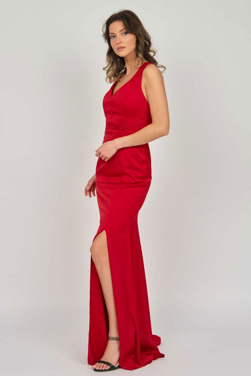 Doridorca Kadın Derin Yırtmaçlı Uzun Abiye Elbise 5922016 Kırmızı - 4