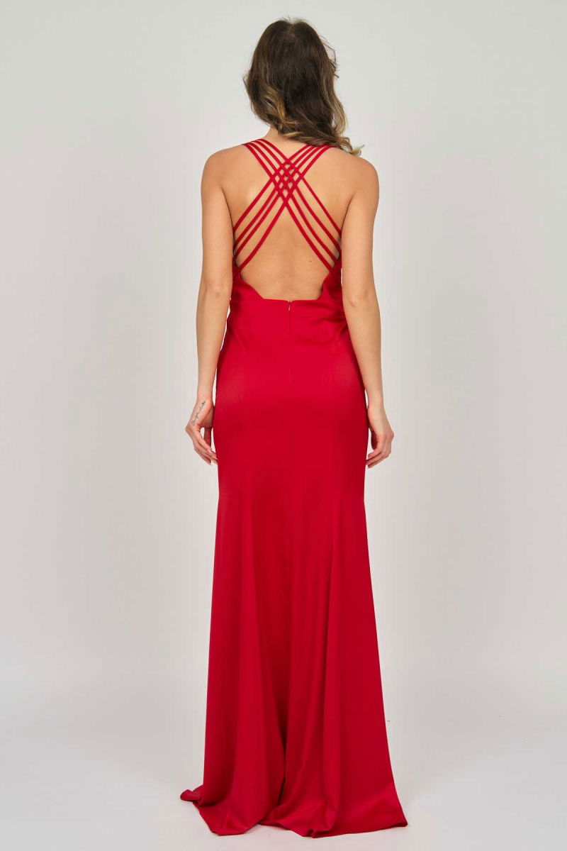 Doridorca Kadın Derin Yırtmaçlı Uzun Abiye Elbise 5922016 Kırmızı - 5