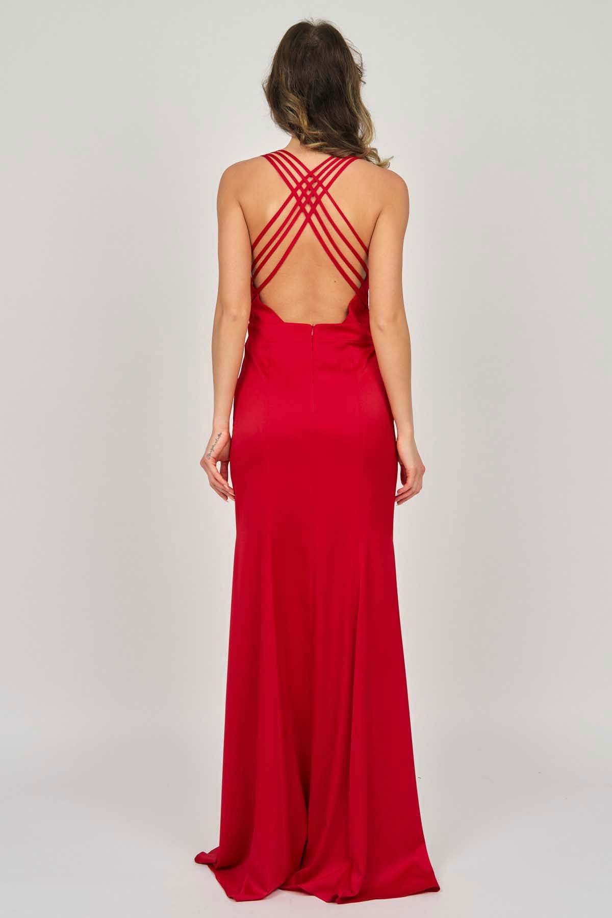 Doridorca Kadın Derin Yırtmaçlı Uzun Abiye Elbise 5922016 Kırmızı - 5