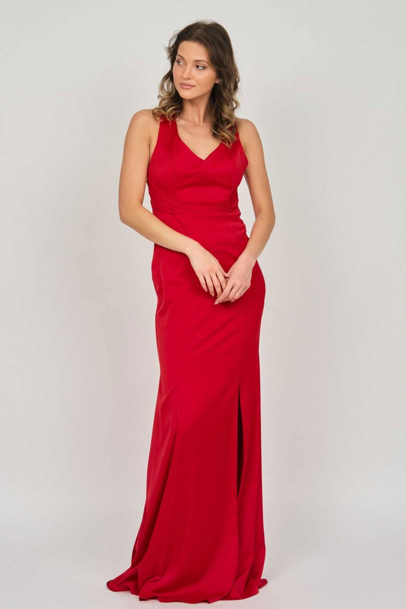 Doridorca Kadın Derin Yırtmaçlı Uzun Abiye Elbise 5922016 Kırmızı - 6