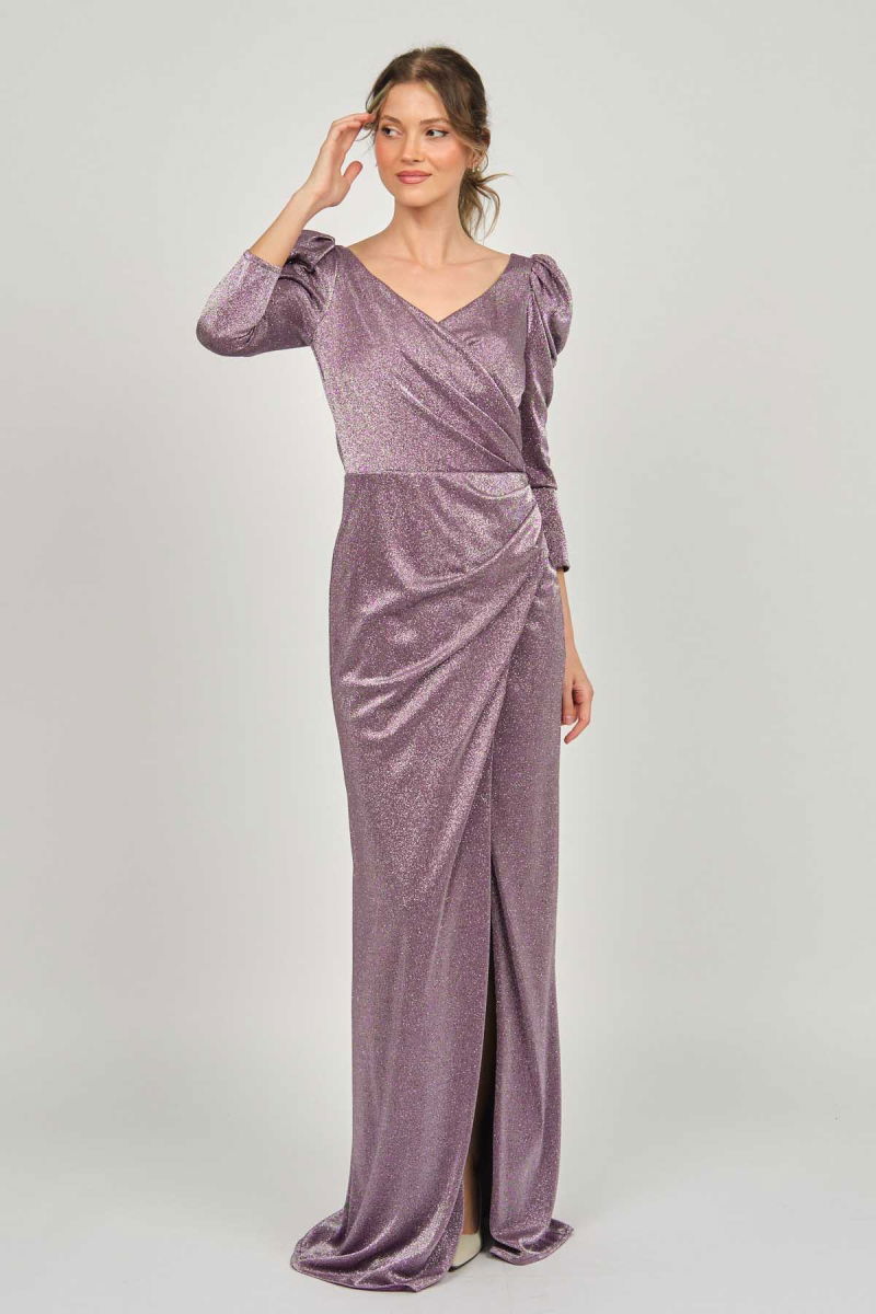 Doridorca Kadın Derin Yırtmaçlı Uzun Abiye Elbise 5922102 Mürdüm - Doridorca