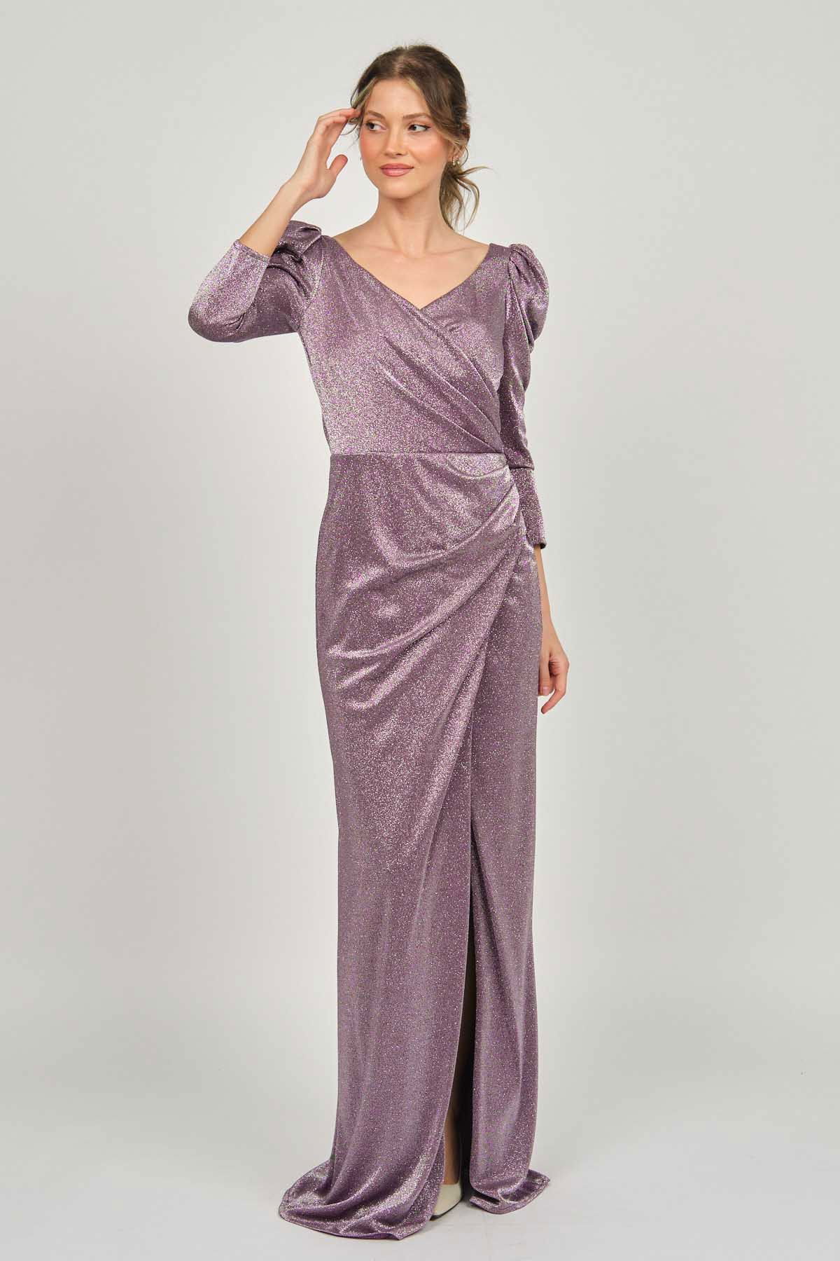 Doridorca Kadın Derin Yırtmaçlı Uzun Abiye Elbise 5922102 Mürdüm - 1