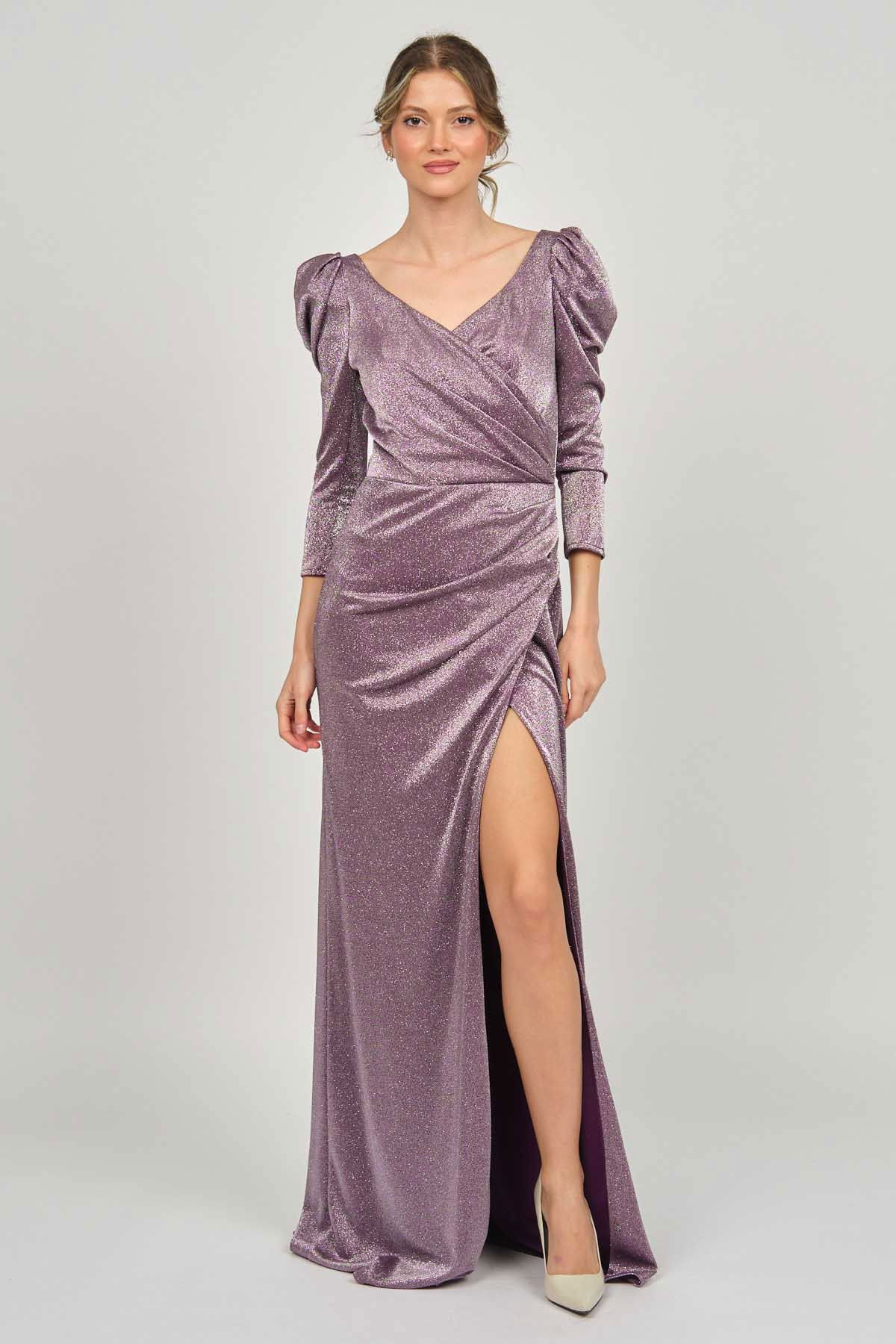 Doridorca Kadın Derin Yırtmaçlı Uzun Abiye Elbise 5922102 Mürdüm - 3