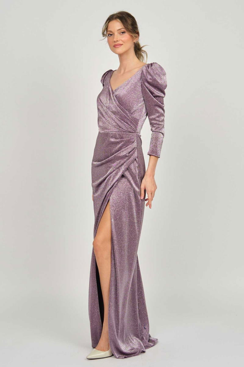 Doridorca Kadın Derin Yırtmaçlı Uzun Abiye Elbise 5922102 Mürdüm - 4