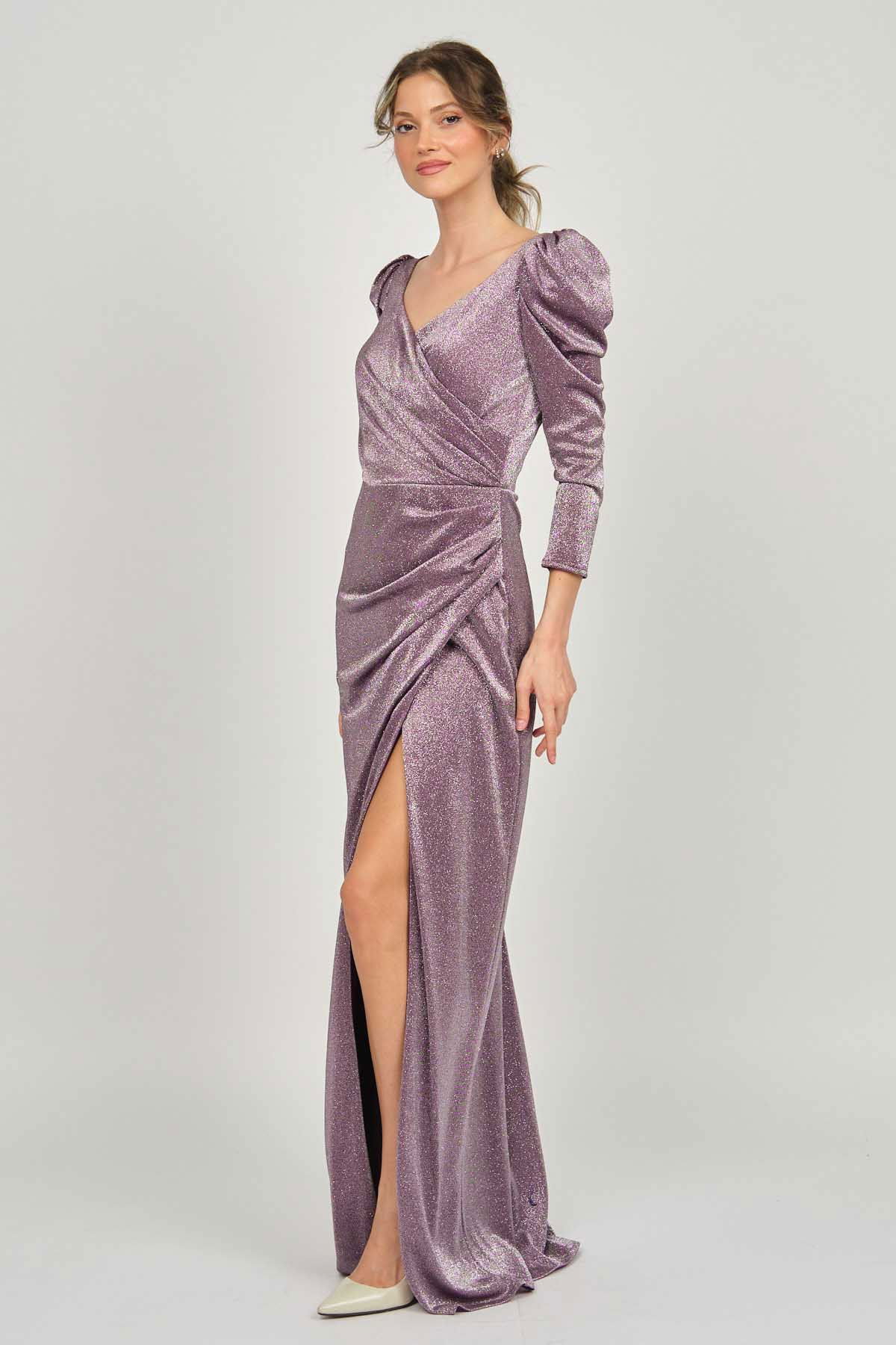 Doridorca Kadın Derin Yırtmaçlı Uzun Abiye Elbise 5922102 Mürdüm - 4