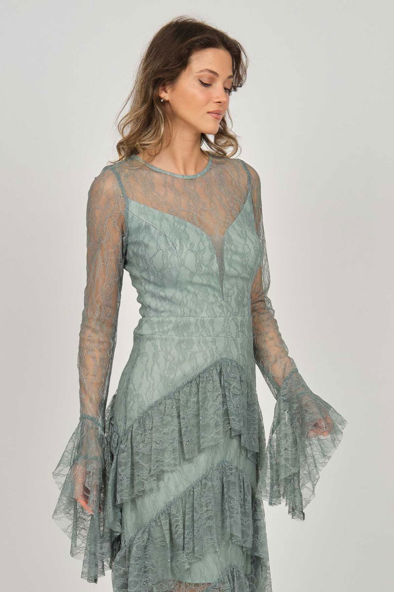 Doridorca Kadın Fırfır Detaylı Abiye Elbise 5921085 Limon Küfü - 3