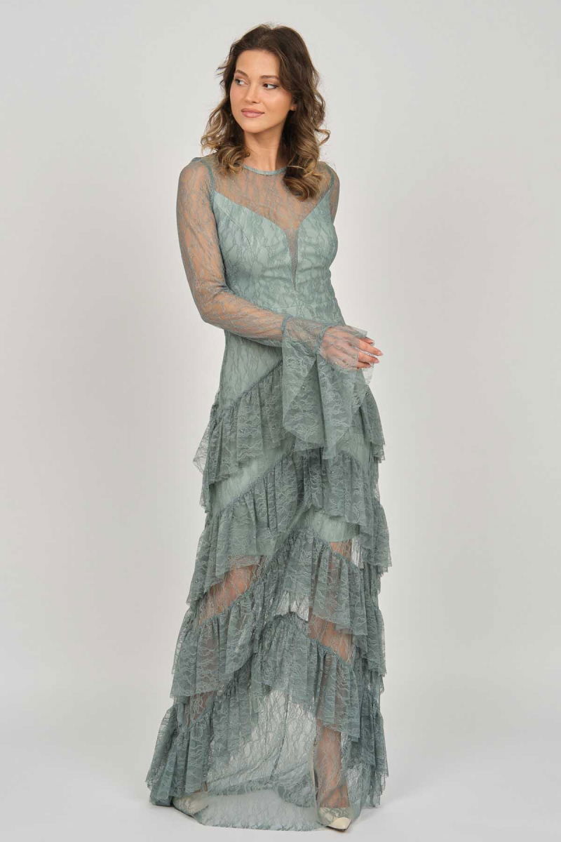 Doridorca Kadın Fırfır Detaylı Abiye Elbise 5921085 Limon Küfü - 7