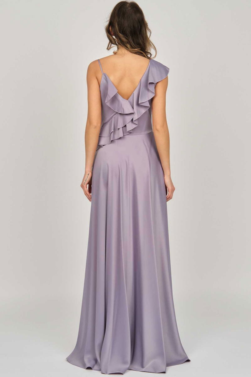 Doridorca Kadın Fırfır Detaylı Saten Abiye Elbise 5921180 Lila - 5