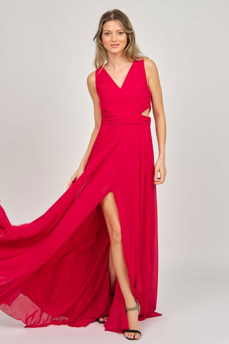 Doridorca Kadın Geniş Askılı Şifon Abiye Elbise 5922058 Kırmızı - Doridorca