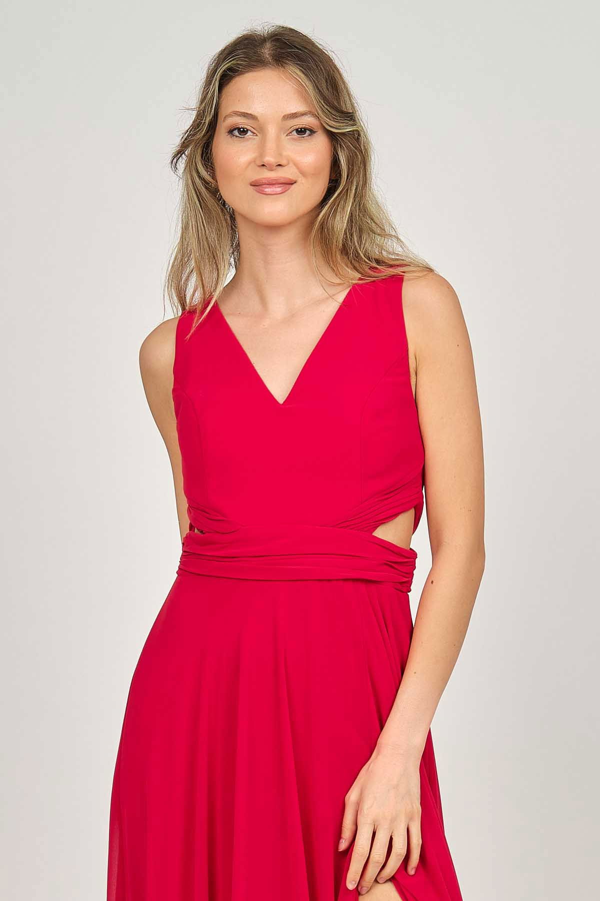 Doridorca Kadın Geniş Askılı Şifon Abiye Elbise 5922058 Kırmızı - 3