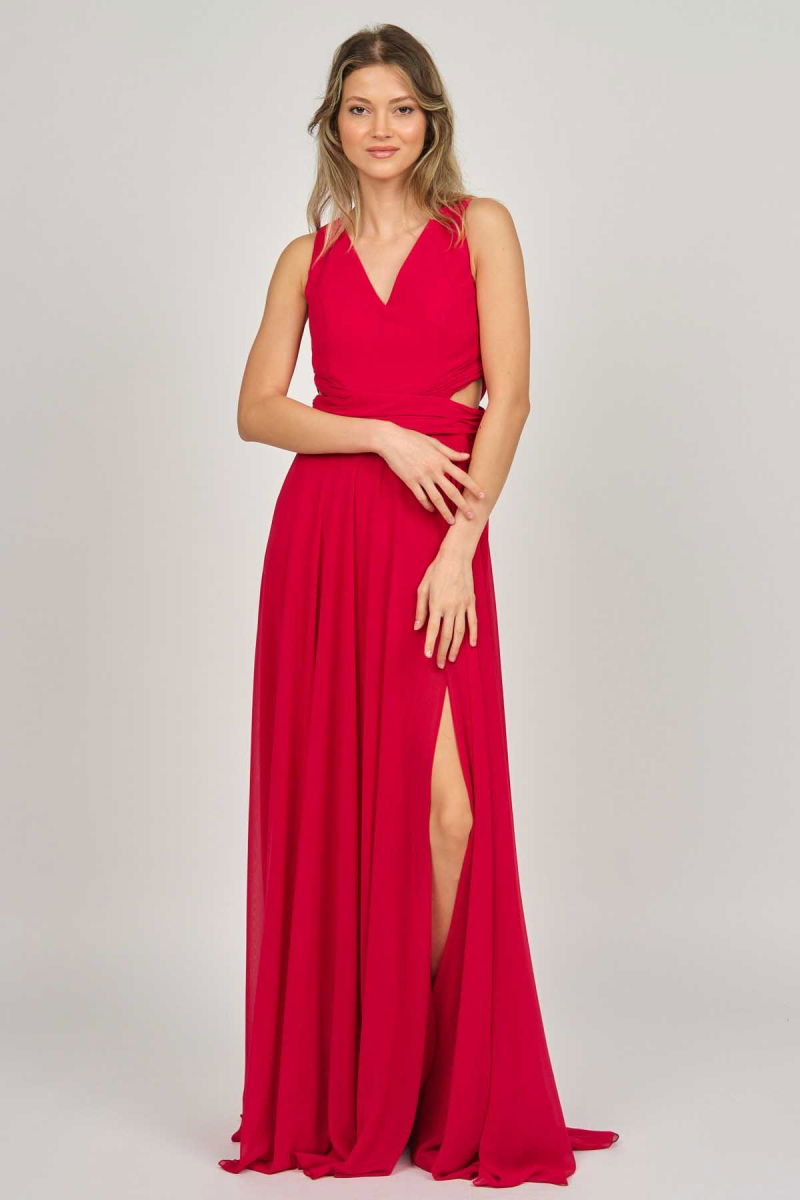 Doridorca Kadın Geniş Askılı Şifon Abiye Elbise 5922058 Kırmızı - 4