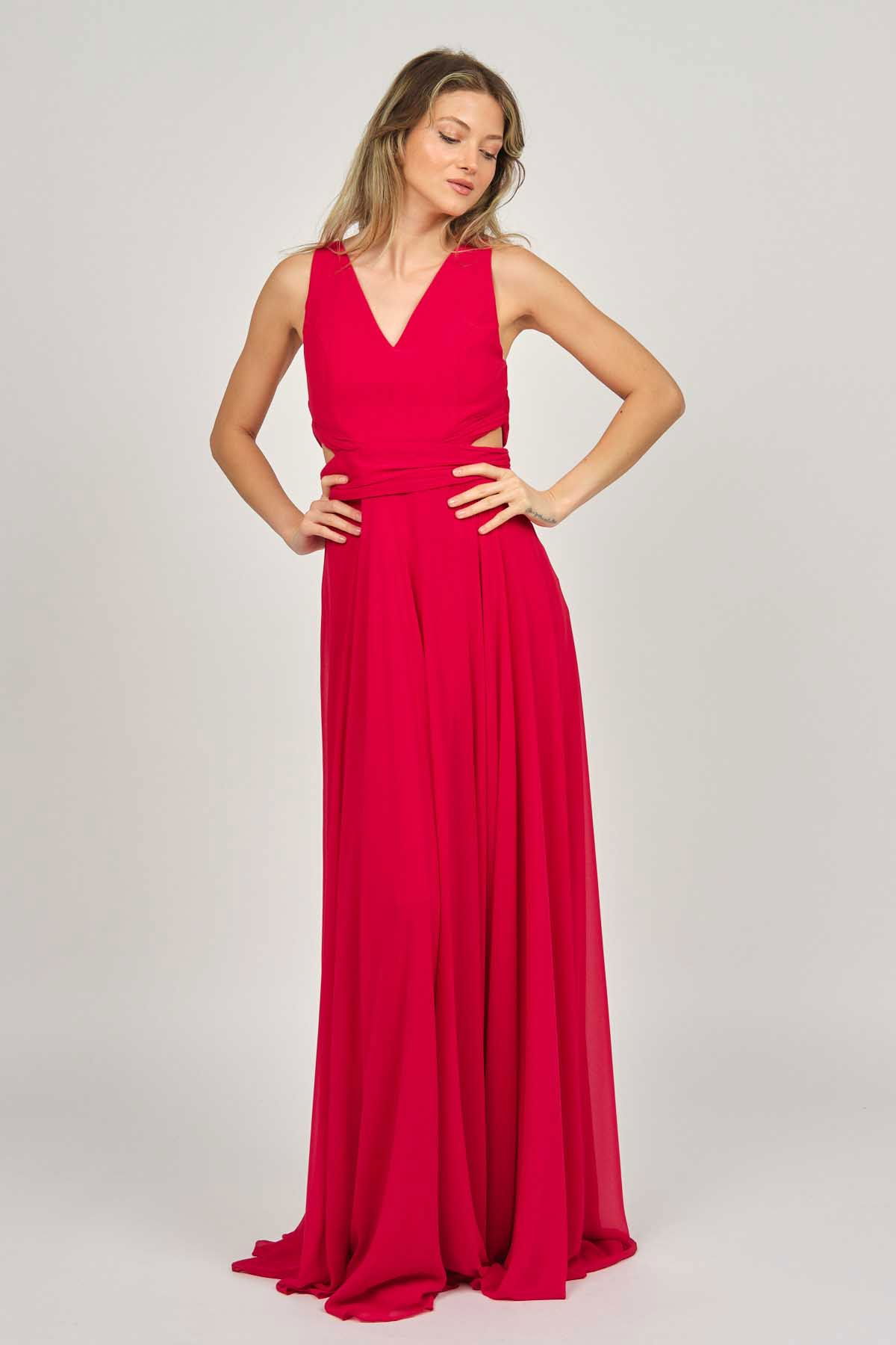 Doridorca Kadın Geniş Askılı Şifon Abiye Elbise 5922058 Kırmızı - 7