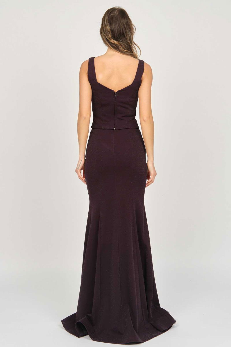 Doridorca Kadın İki Parça Simli Uzun Abiye Elbise 5929049 Mor - 5