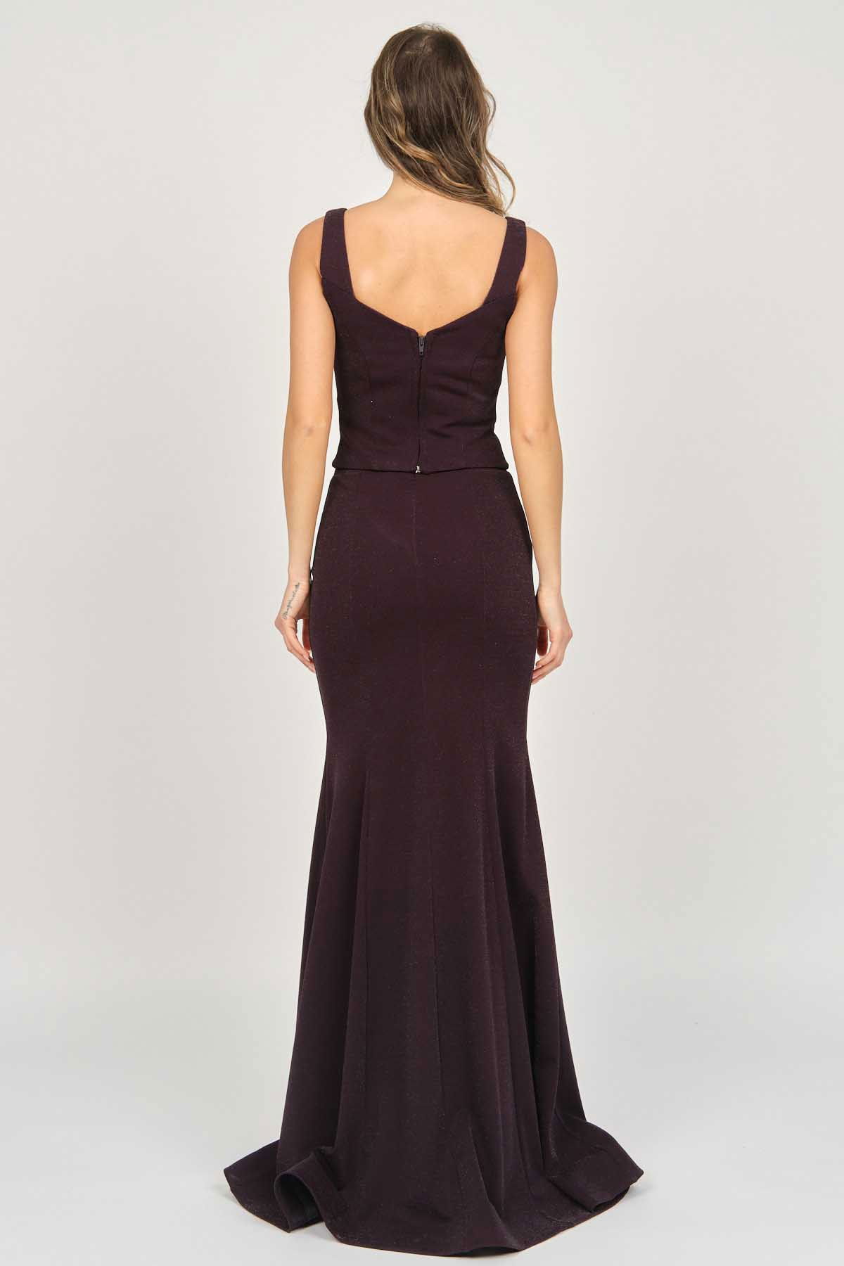 Doridorca Kadın İki Parça Simli Uzun Abiye Elbise 5929049 Mor - 5