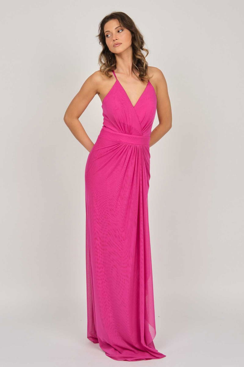 Doridorca Kadın İp Askılı Tül Abiye Elbise 5922049 Fuşya - 7