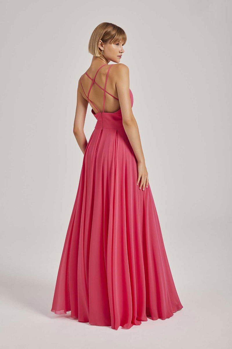 Doridorca Kadın İp Askılı Uzun Abiye Elbise 4115 Fuşya - 2