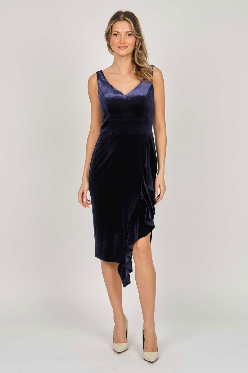 Doridorca Kadın Kadife Kısa Abiye Elbise 5921198 Lacivert - Doridorca