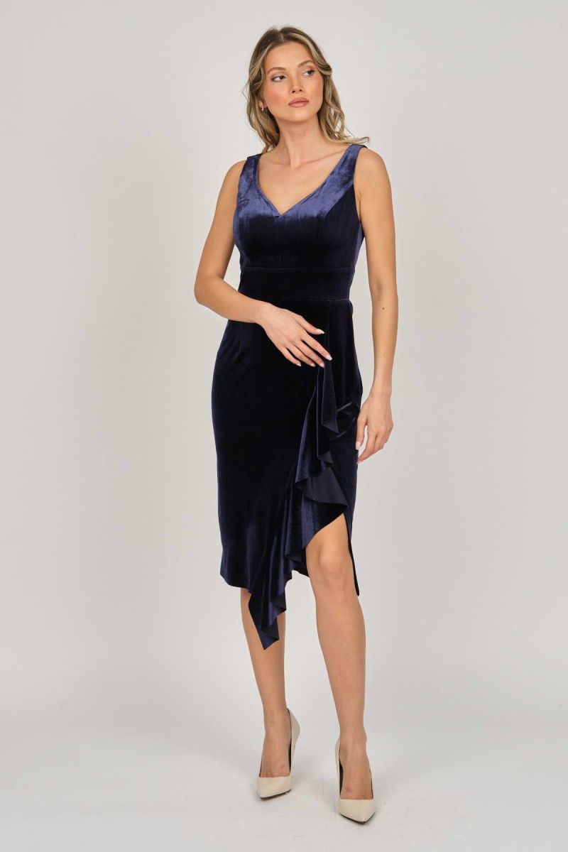 Doridorca Kadın Kadife Kısa Abiye Elbise 5921198 Lacivert - 2