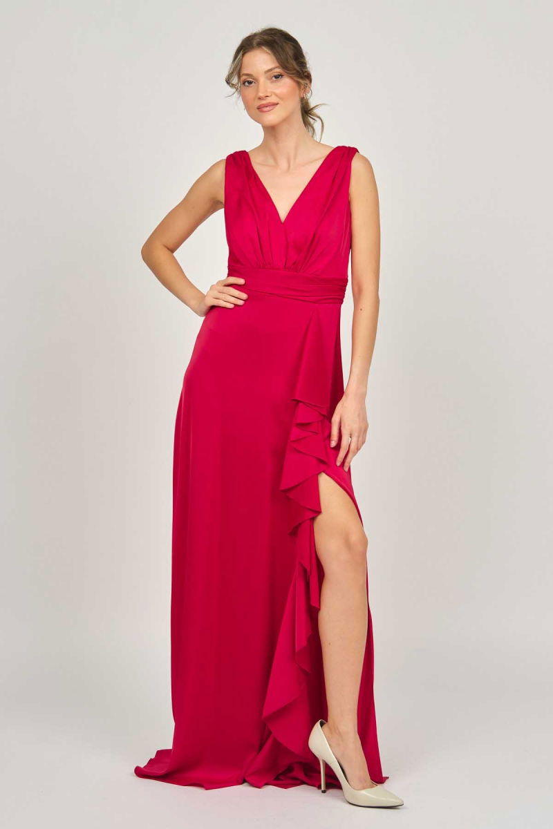 Doridorca Kadın Kalın Askılı Uzun Abiye Elbise 5921178 Kırmızı - Doridorca