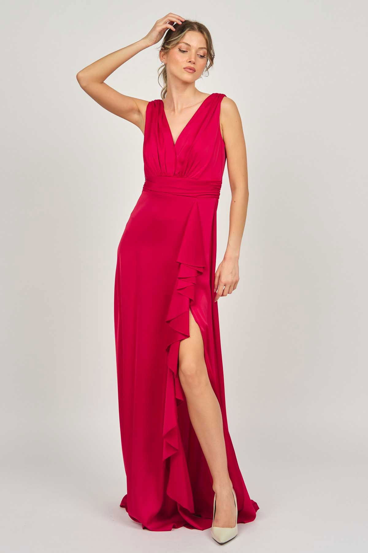 Doridorca Kadın Kalın Askılı Uzun Abiye Elbise 5921178 Kırmızı - 2