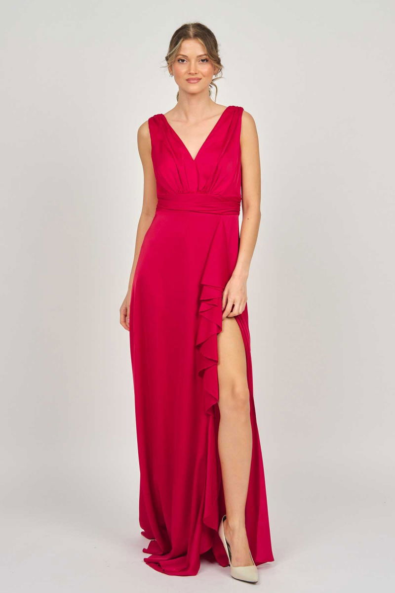 Doridorca Kadın Kalın Askılı Uzun Abiye Elbise 5921178 Kırmızı - 3