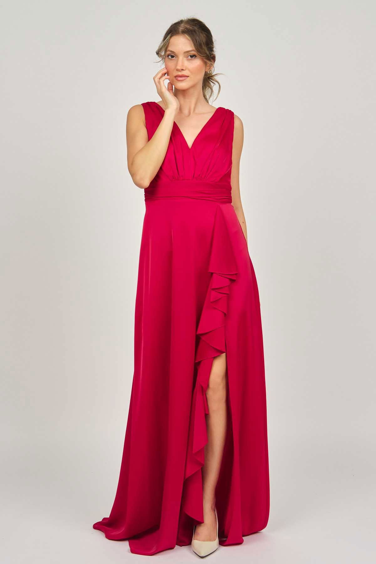 Doridorca Kadın Kalın Askılı Uzun Abiye Elbise 5921178 Kırmızı - 7