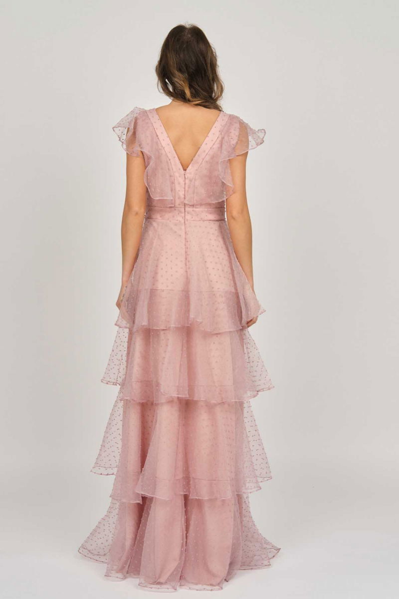 Doridorca Kadın Kat Detaylı Uzun Abiye Elbise 5923047 Gül Kurusu - 5