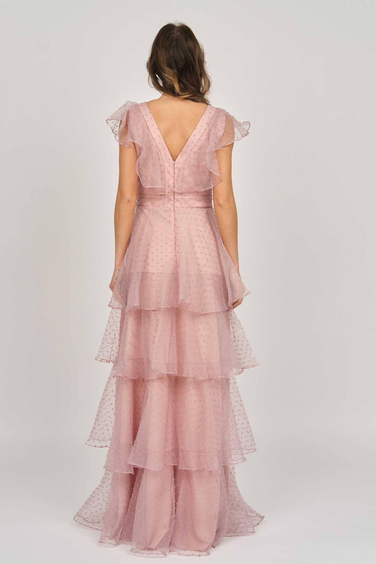 Doridorca Kadın Kat Detaylı Uzun Abiye Elbise 5923047 Gül Kurusu - 5