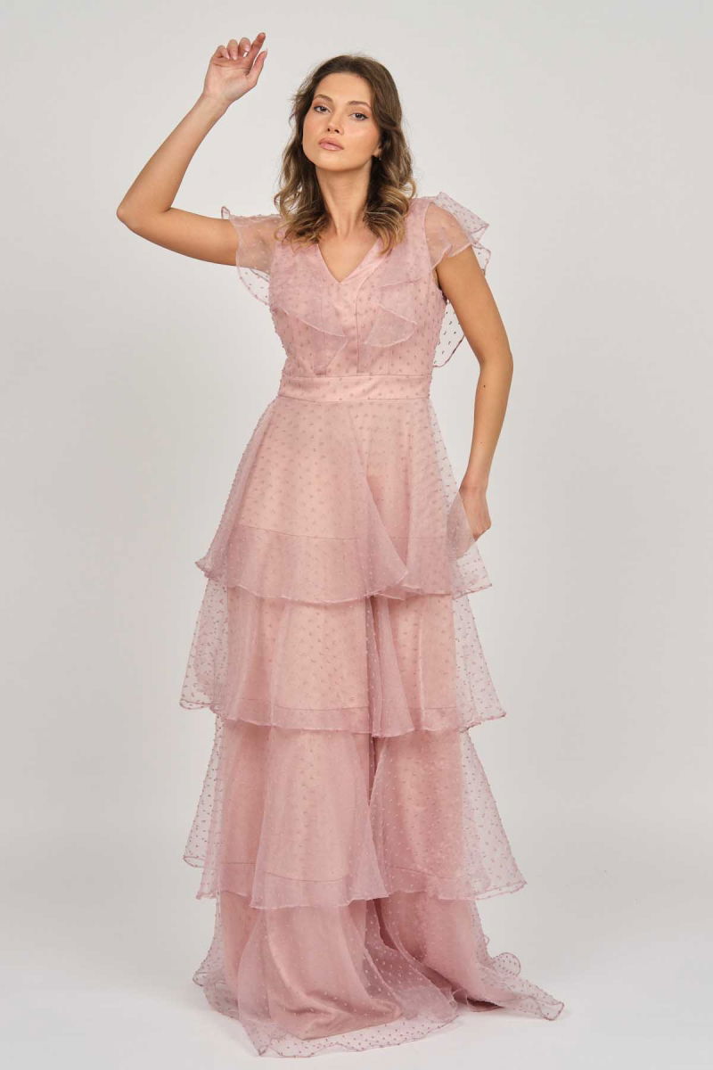 Doridorca Kadın Kat Detaylı Uzun Abiye Elbise 5923047 Gül Kurusu - 6