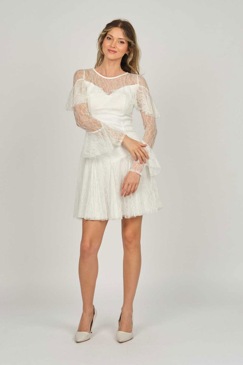 Doridorca Kadın Kol ve Göğüs Detaylı Abiye Elbise 5921153 Kemik - 6