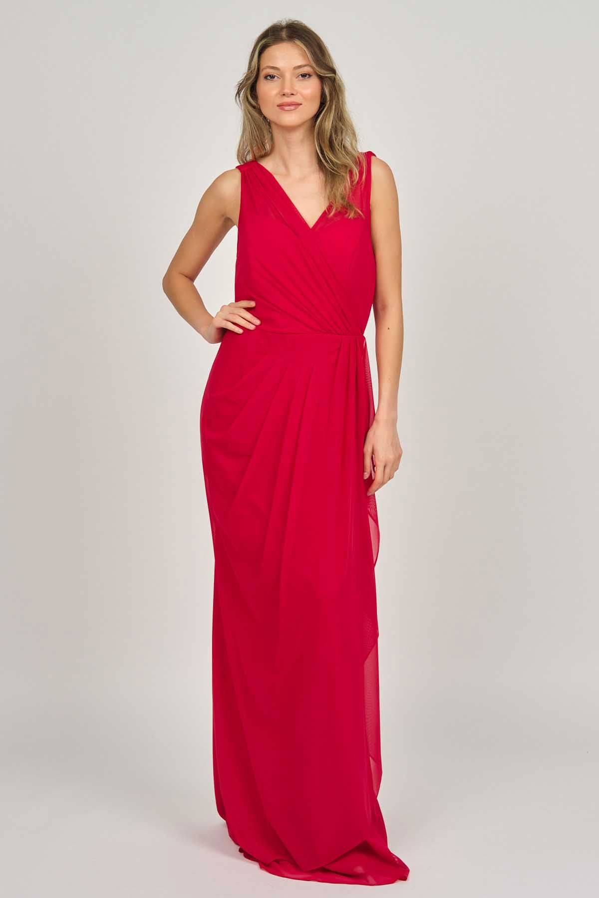 Doridorca Kadın Kolsuz Uzun Abiye Elbise 5922039 Kırmızı - 1