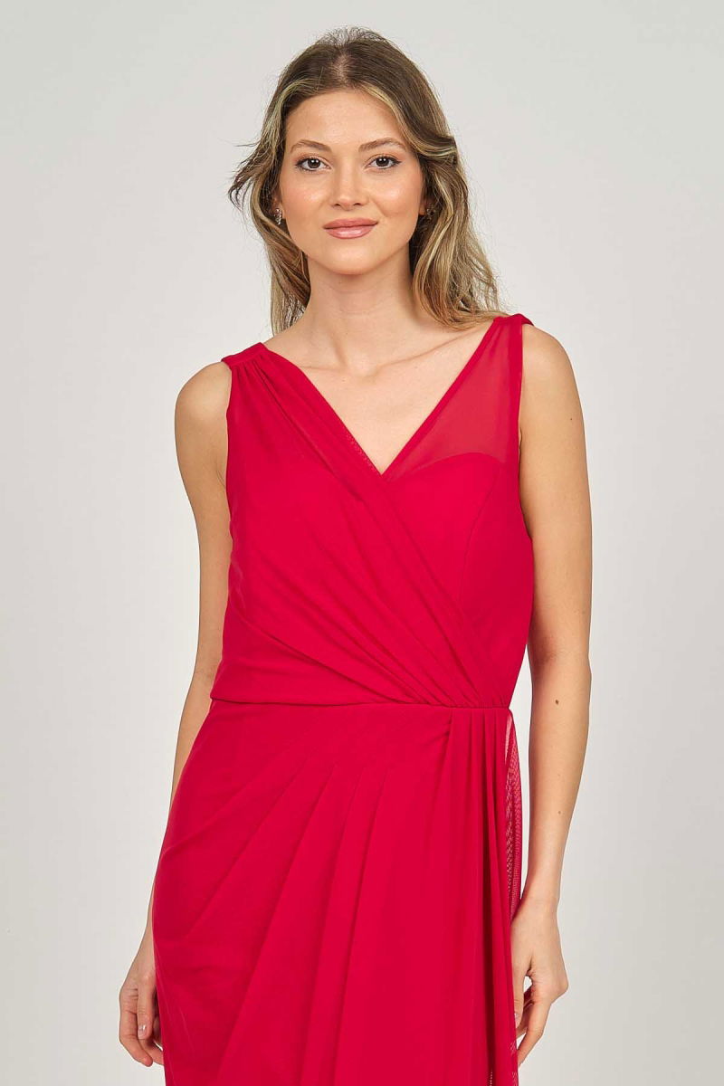 Doridorca Kadın Kolsuz Uzun Abiye Elbise 5922039 Kırmızı - 4