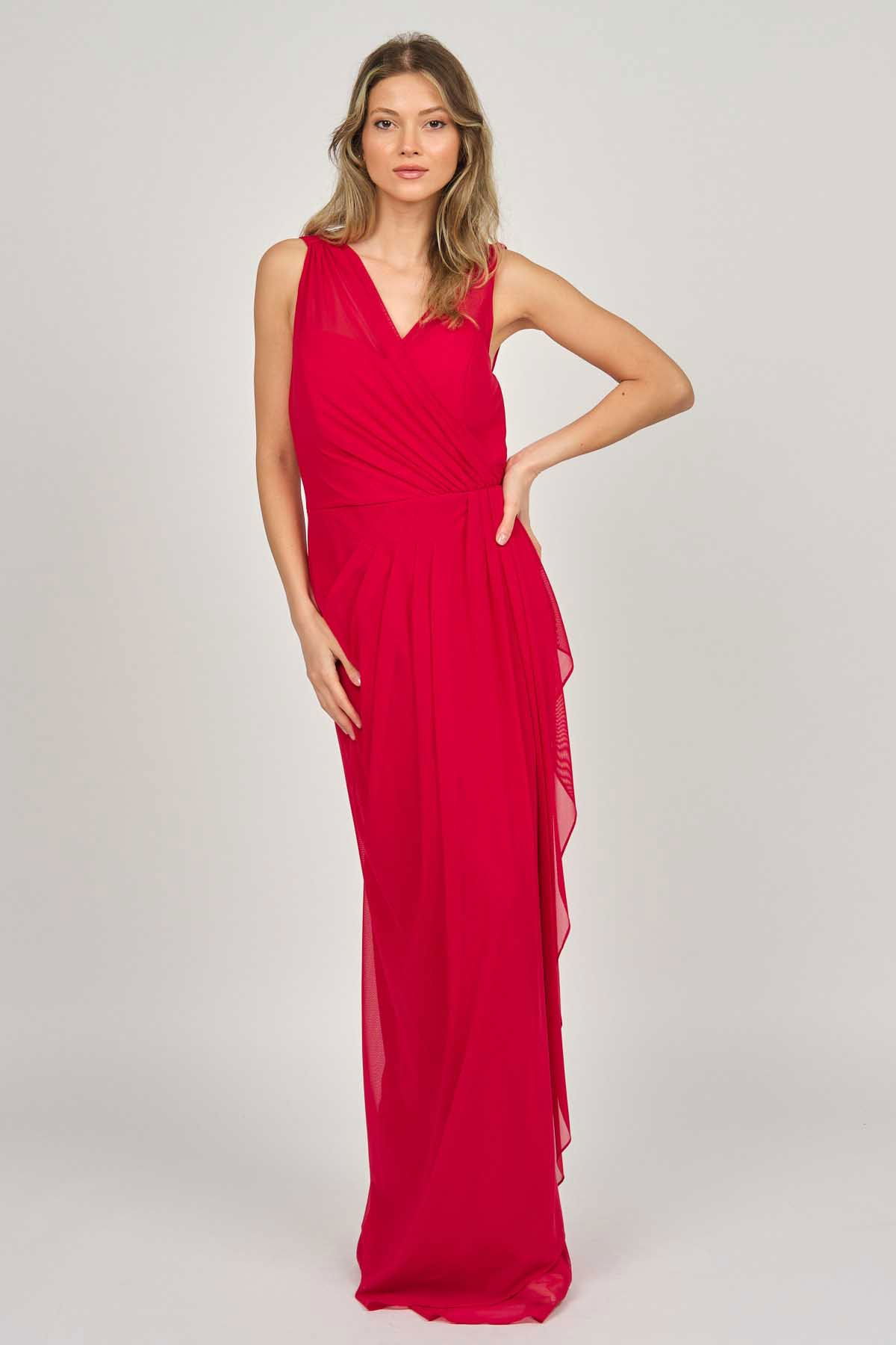 Doridorca Kadın Kolsuz Uzun Abiye Elbise 5922039 Kırmızı - 7