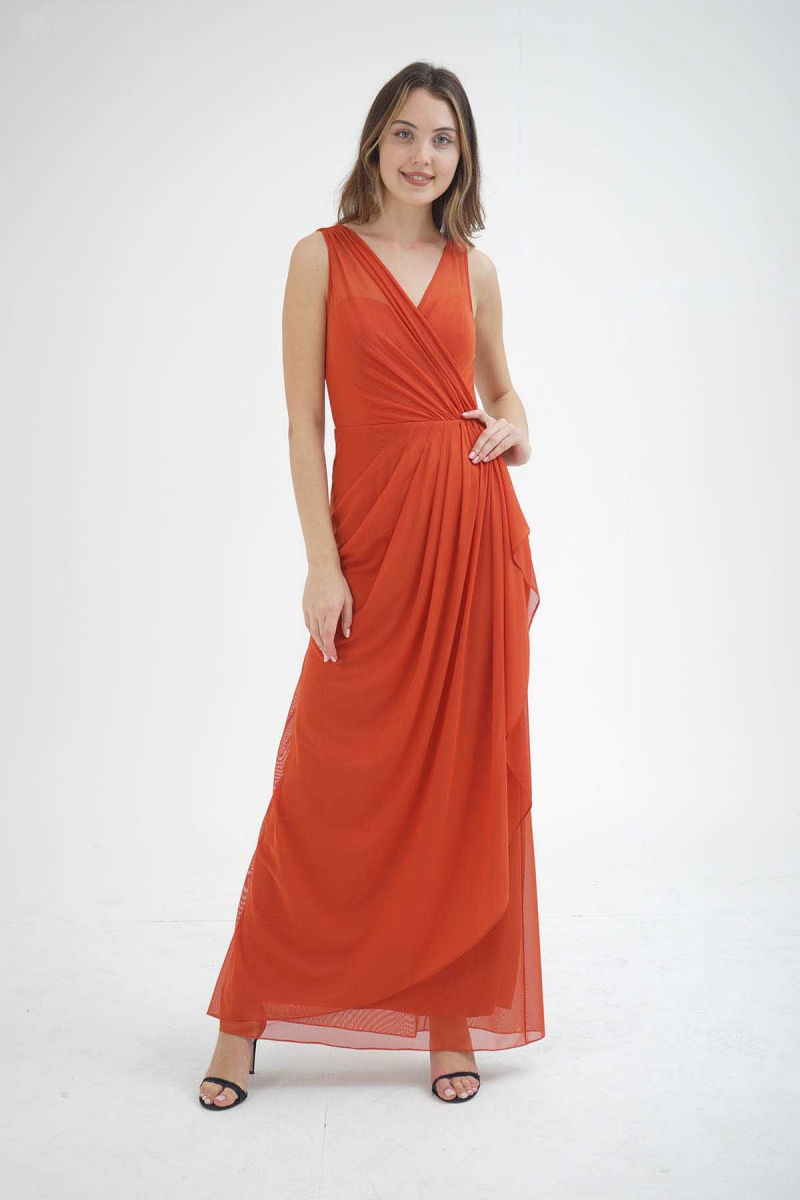 Doridorca Kadın Kolsuz Uzun Abiye Elbise 5922039 Mercan 