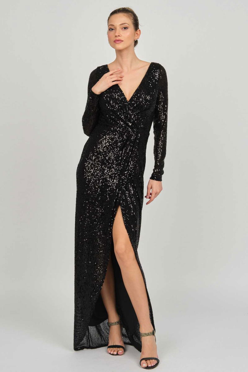 Doridorca Kadın Kruvaze Uzun Abiye Elbise 5929232 Siyah - Doridorca