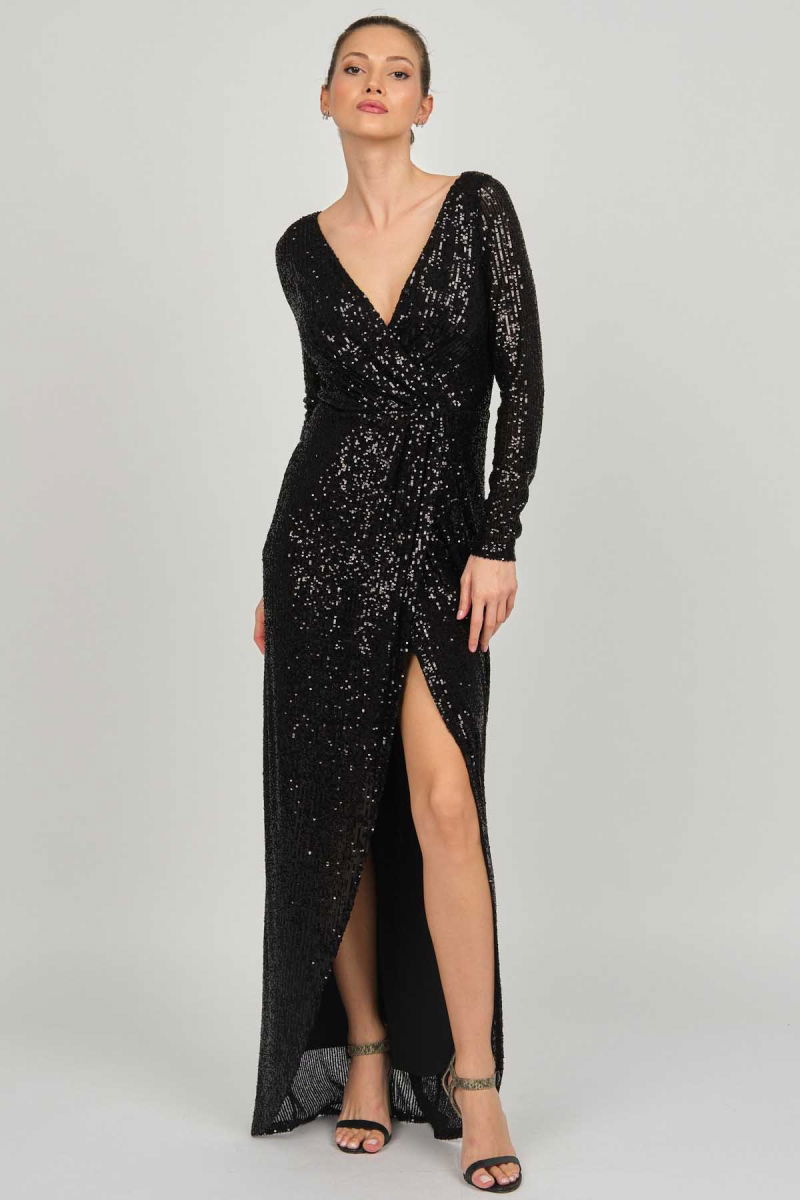 Doridorca Kadın Kruvaze Uzun Abiye Elbise 5929232 Siyah - 4