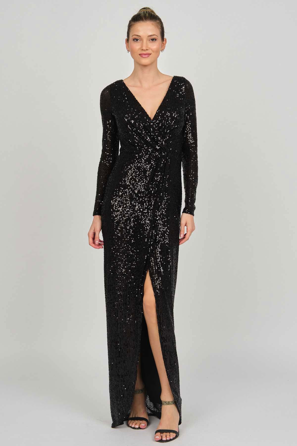 Doridorca Kadın Kruvaze Uzun Abiye Elbise 5929232 Siyah - 6