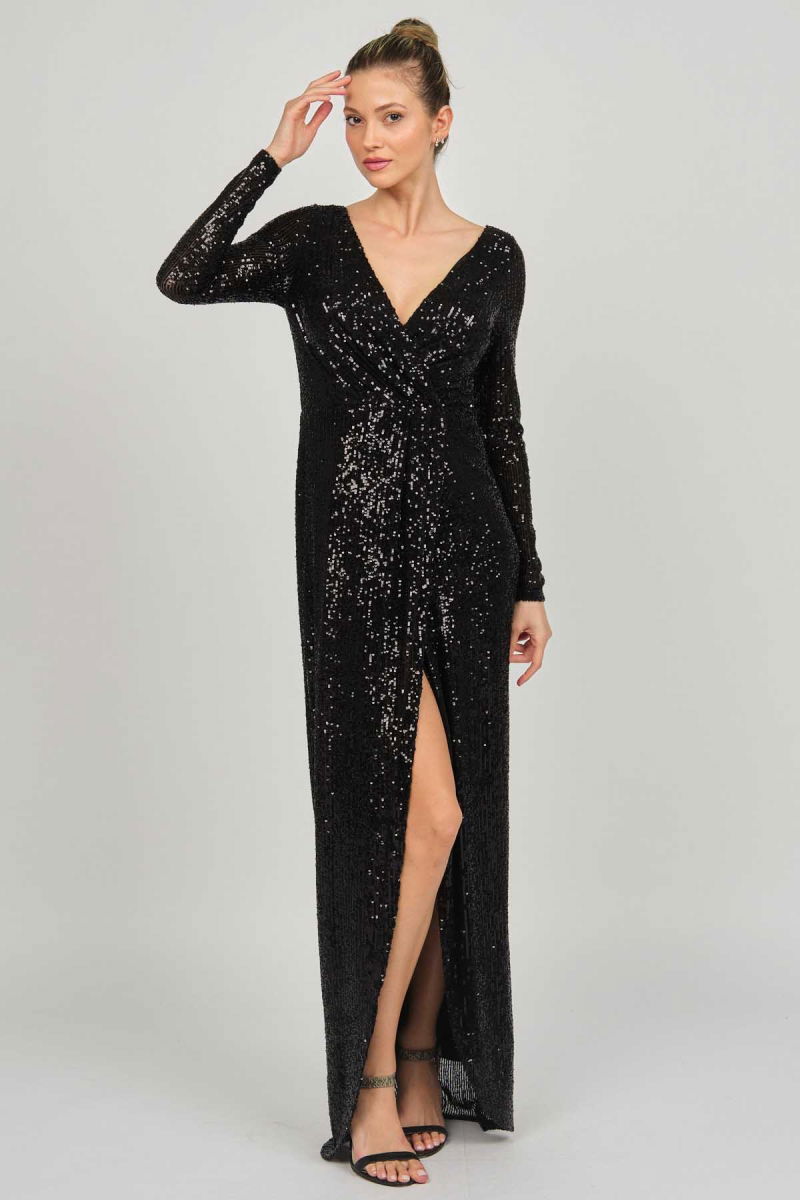 Doridorca Kadın Kruvaze Uzun Abiye Elbise 5929232 Siyah - 7