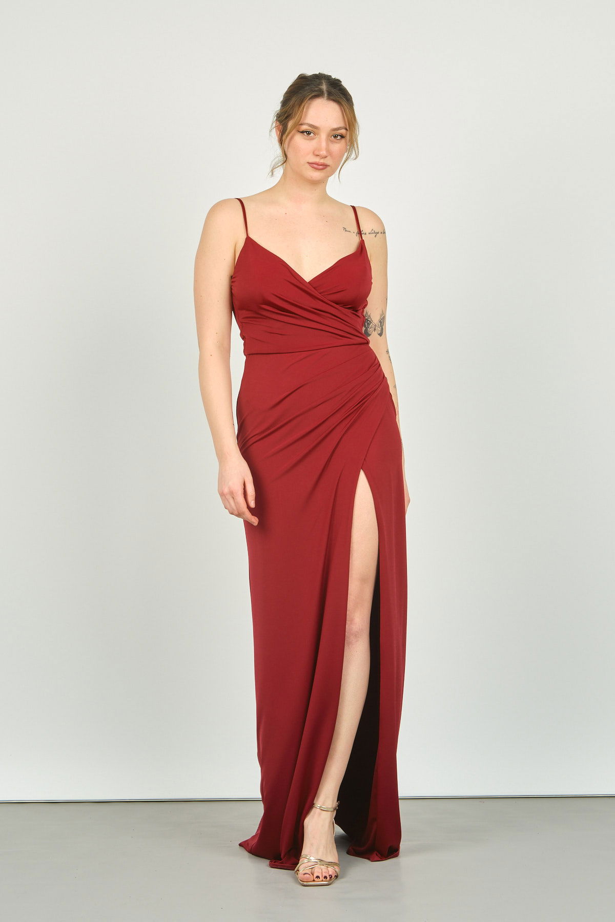 Doridorca Kadın Kruvaze Yaka Sırt Dekolteli Uzun Abiye Elbise 2047 Bordo - 2