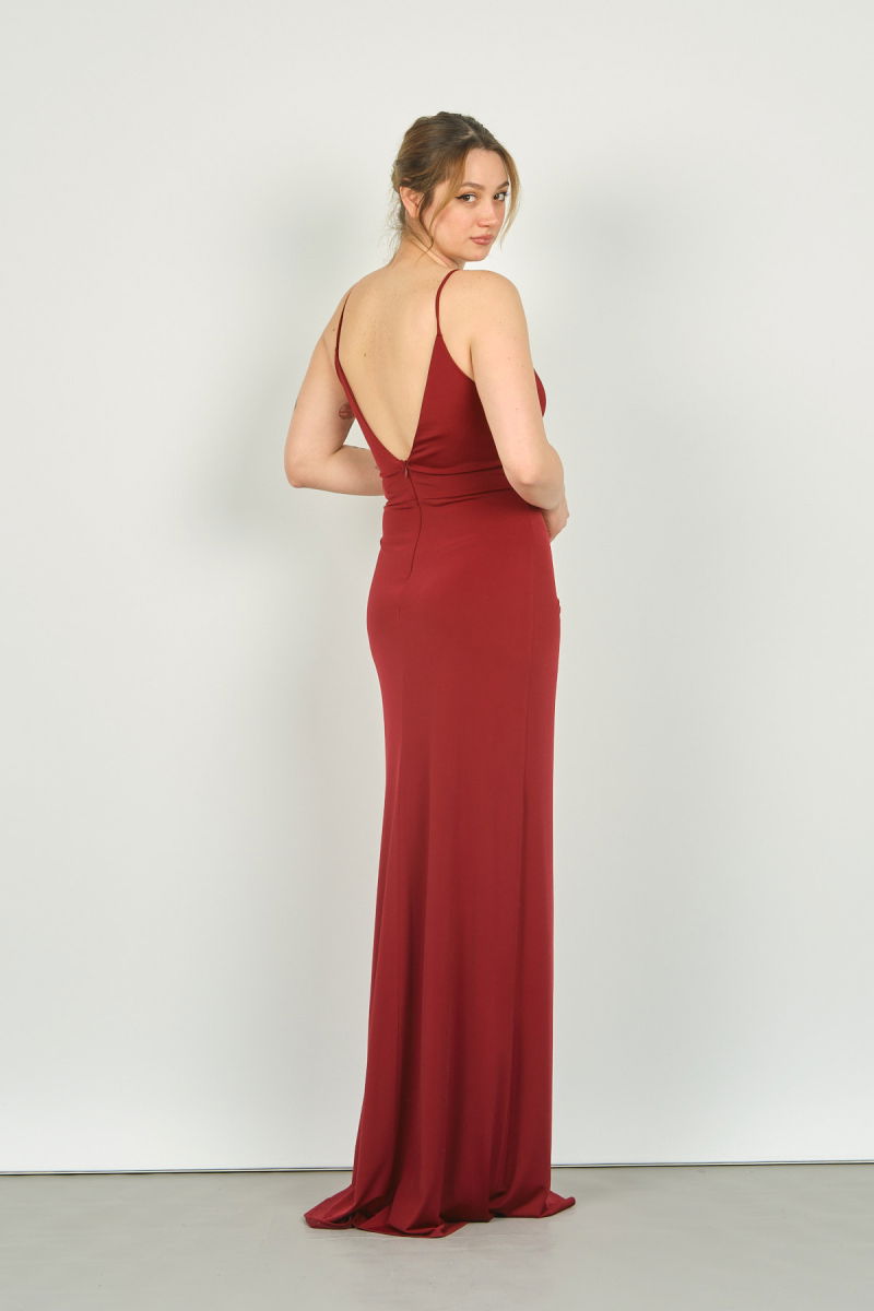 Doridorca Kadın Kruvaze Yaka Sırt Dekolteli Uzun Abiye Elbise 2047 Bordo - 3