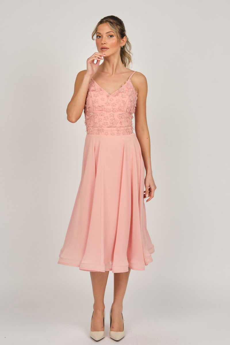 Doridorca Kadın Midi Boy Şifon Abiye Elbise 5921123 Pudra - Doridorca