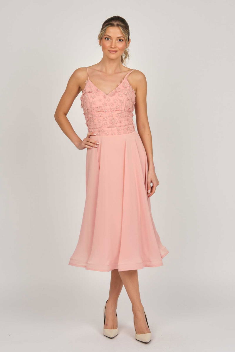 Doridorca Kadın Midi Boy Şifon Abiye Elbise 5921123 Pudra - 2