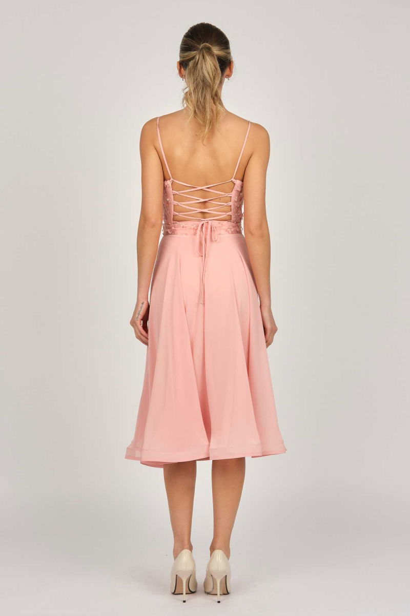 Doridorca Kadın Midi Boy Şifon Abiye Elbise 5921123 Pudra - 5