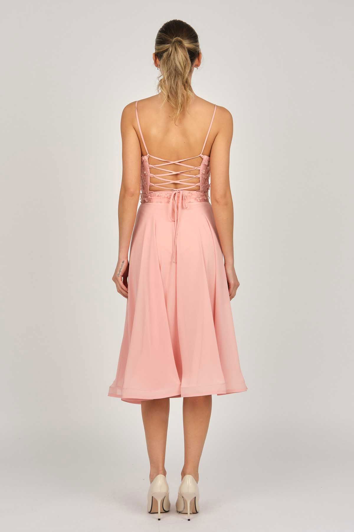 Doridorca Kadın Midi Boy Şifon Abiye Elbise 5921123 Pudra - 5